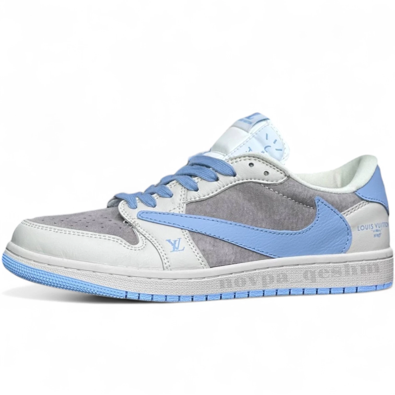 نایک ایر جردن وان لو تراویس اسکات لویی ویتون NIKE AIR JORDAN 1 LOW TRAVIS SCOTT X LOUIS VUITTON آبی طوسی