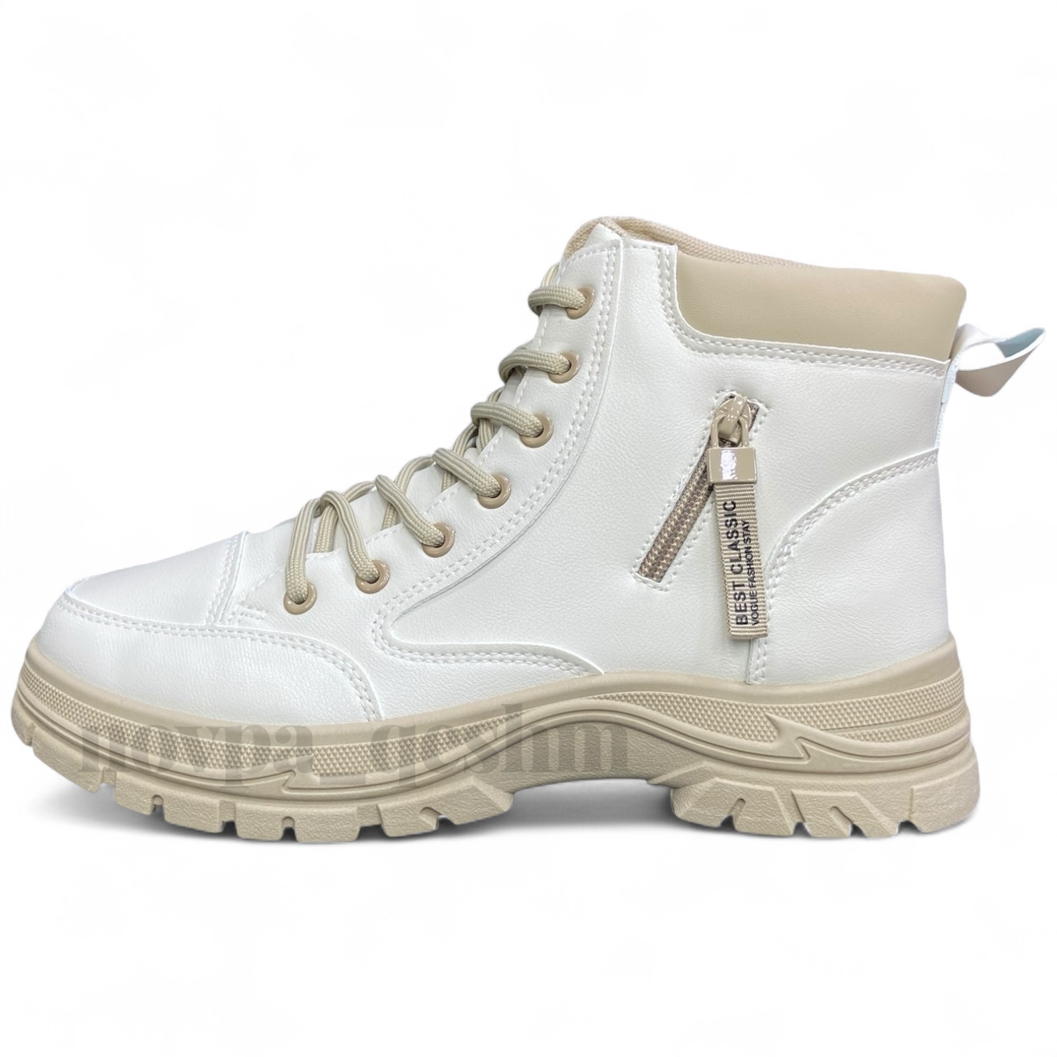 نیم بوت بغل زیپ zip ankle boots کرم یا بژ