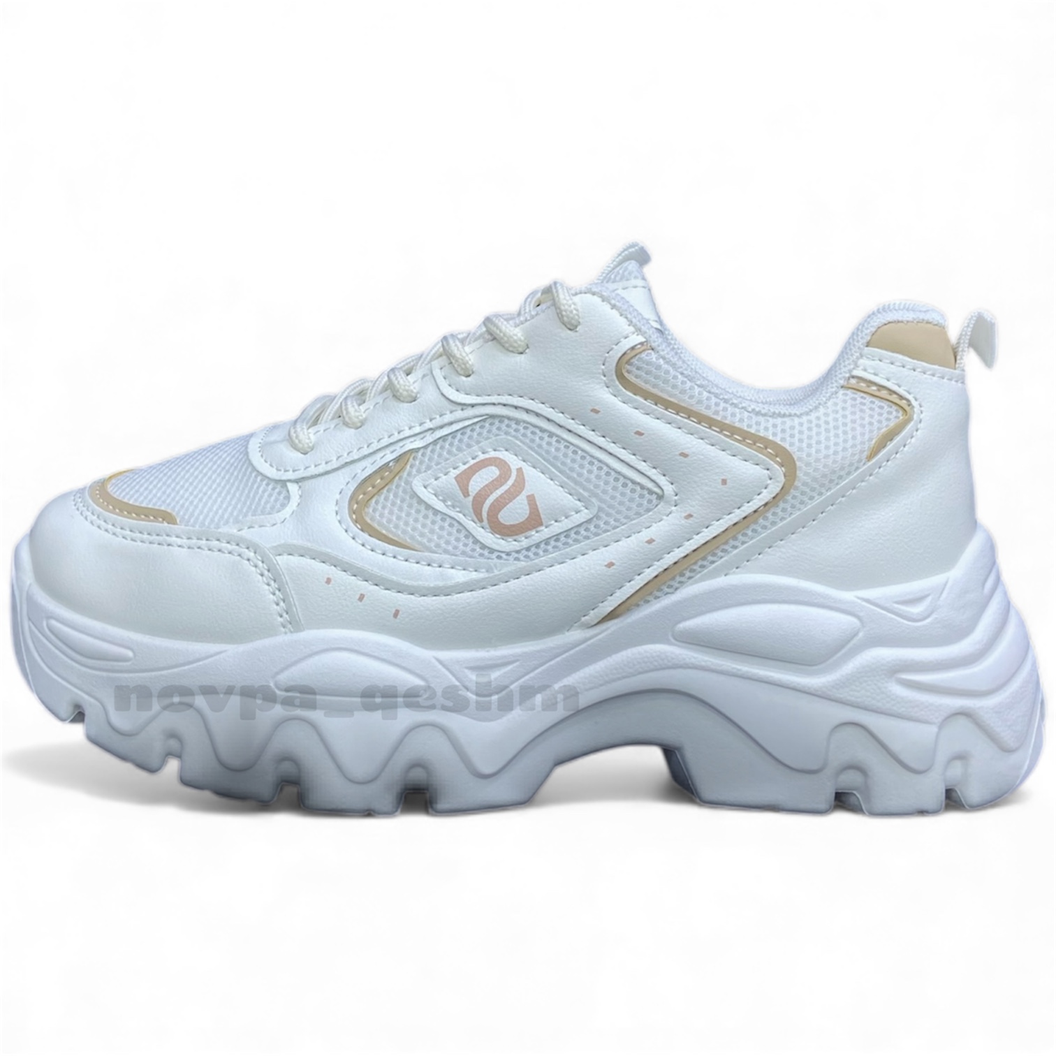 کفش کتونی لژدار جدید زنانه فشن trimmed sneakers خاکی کرم