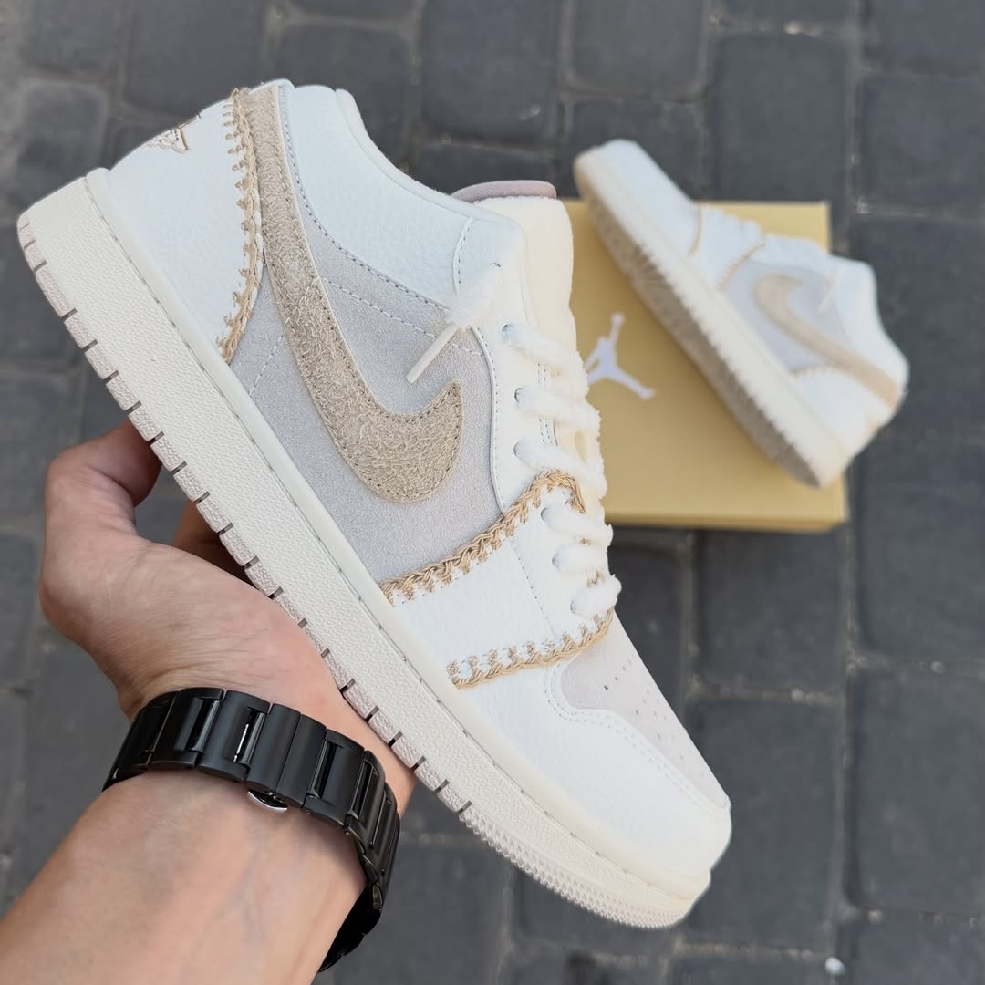 کفش کتونی کنفی نایکی جردن 1 کوزی گیرل Nike Air Jordan 1 Low SE Hemp Cozy Girl کرم