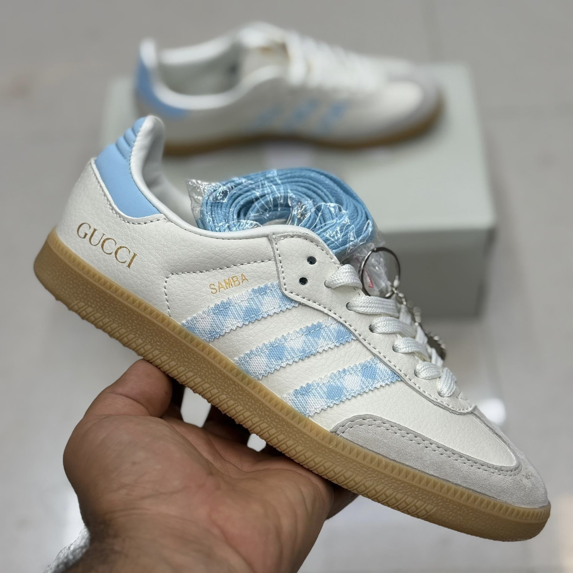 کتونی ونس اورجینال آدیداس سامبا گوچی | Adidas Originals Samba OG & GUCCI Retro classic سفید آبی