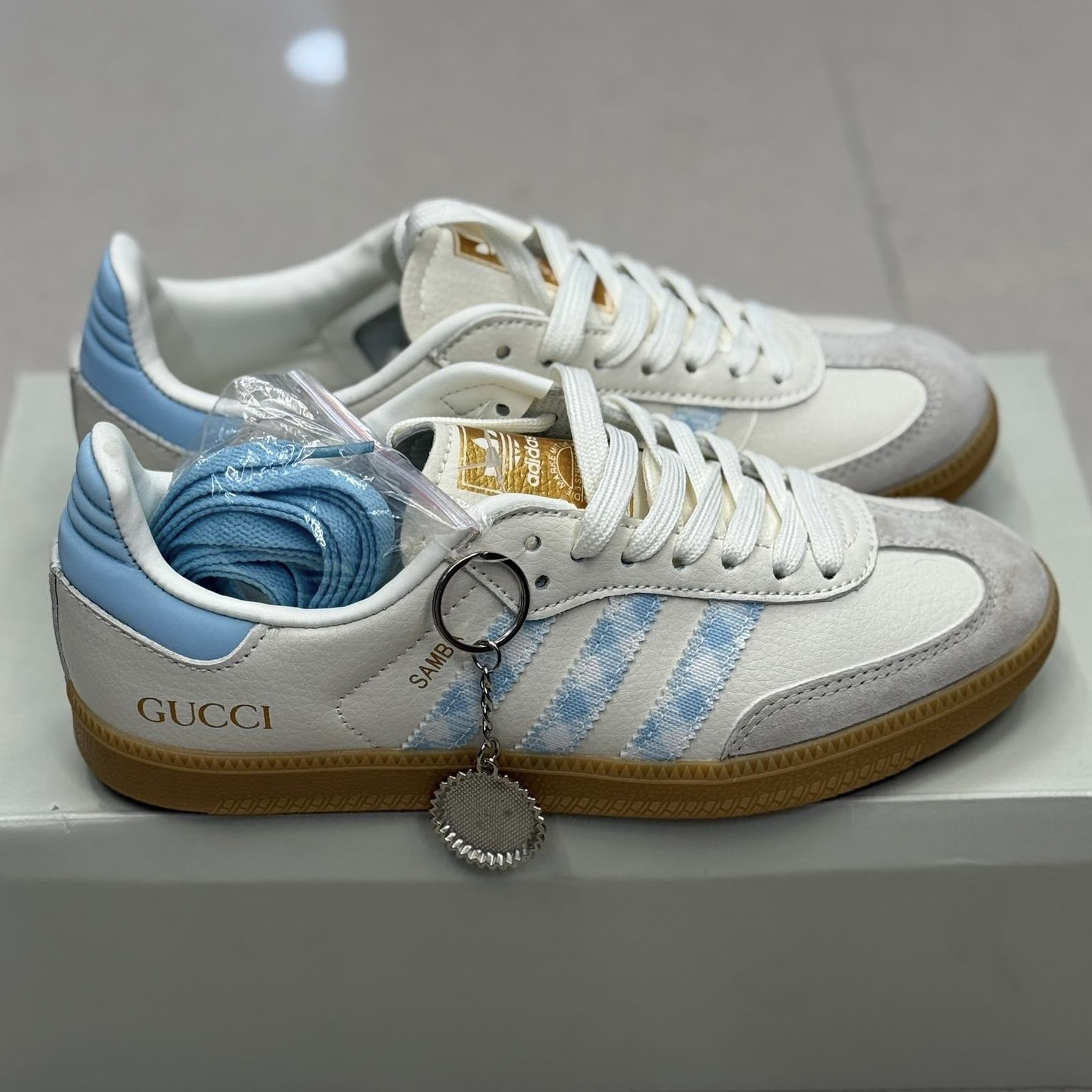 کتونی ونس اورجینال آدیداس سامبا گوچی | Adidas Originals Samba OG & GUCCI Retro classic سفید آبی