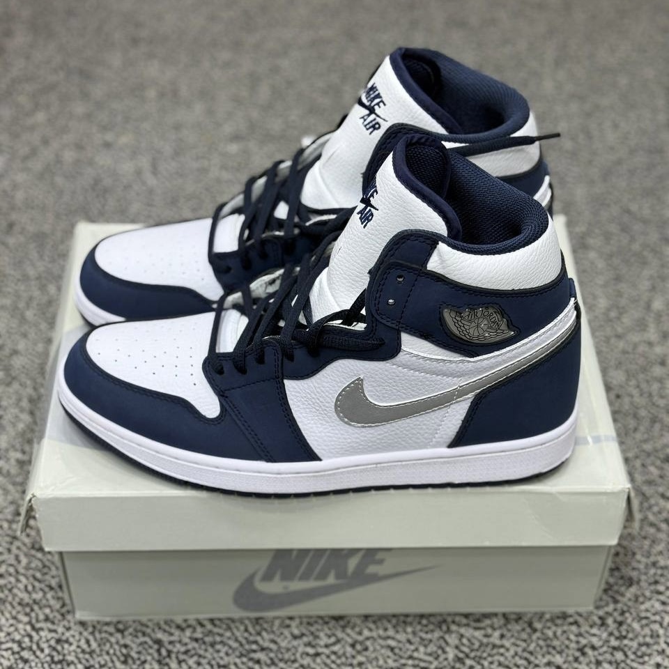 کفش کتونی نایک ایر جردن 1 سرمه ای نقره ای NIKE AIR JORDAN 1 Retro High Co.Jp