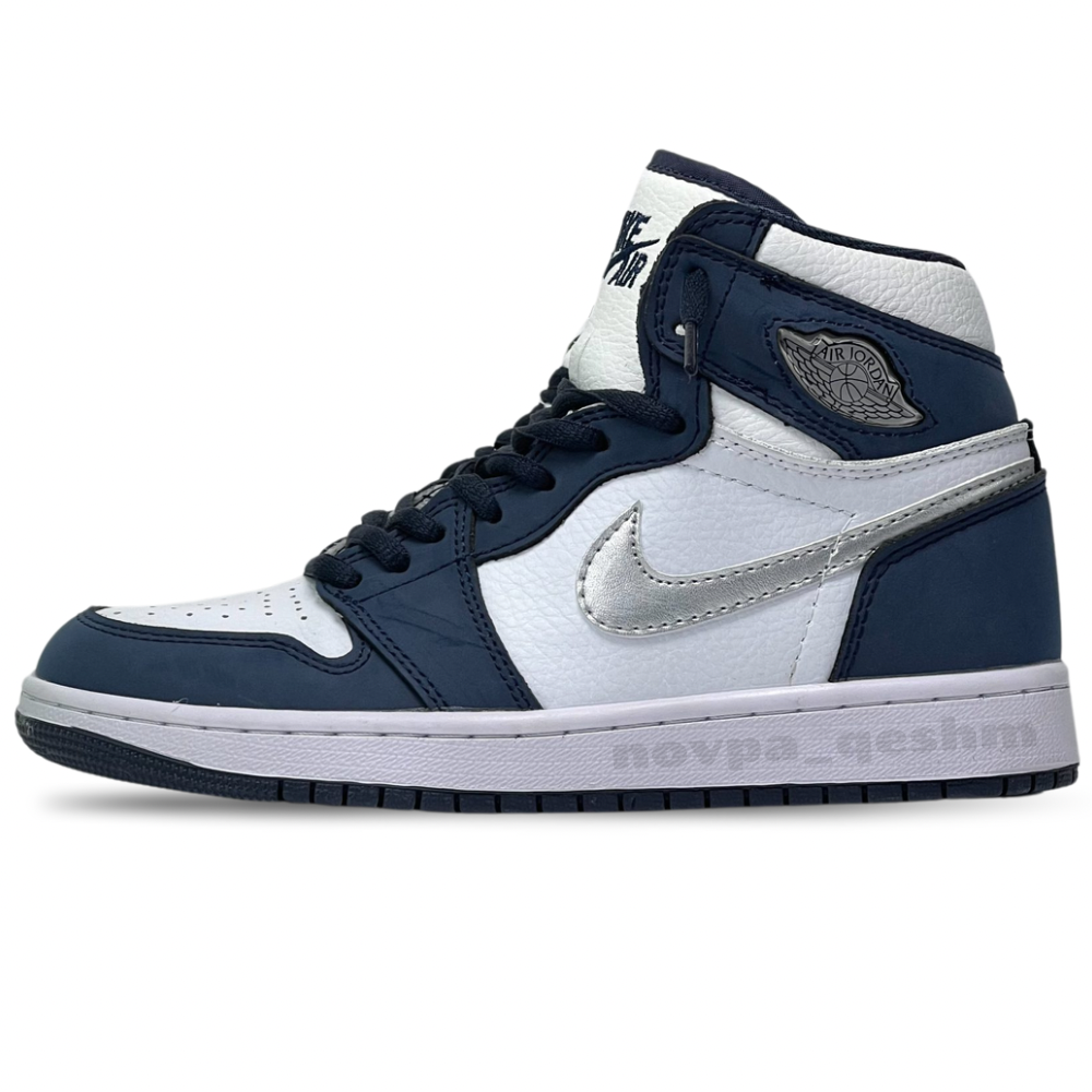 کفش کتونی نایک ایر جردن 1 سرمه ای نقره ای NIKE AIR JORDAN 1 Retro High Co.Jp
