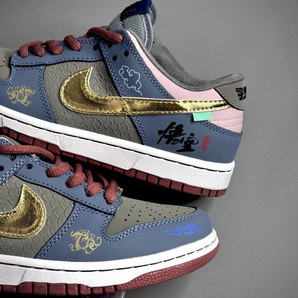 کفش کتونی نایک اس بی دانک لو بلک میت ووکنگ شائولین Nike sb dunk low black myth Wukong shaolin آبی