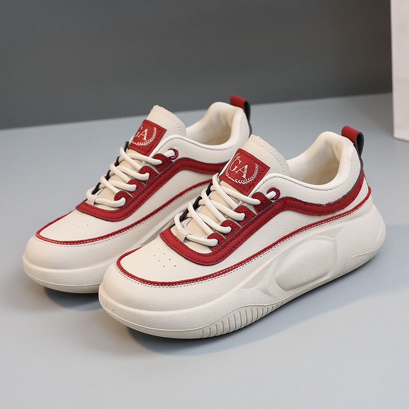 کتونی اسپرت لژدار طبی زنانه womens platform sneakers beige red 2233 کرم قرمز
