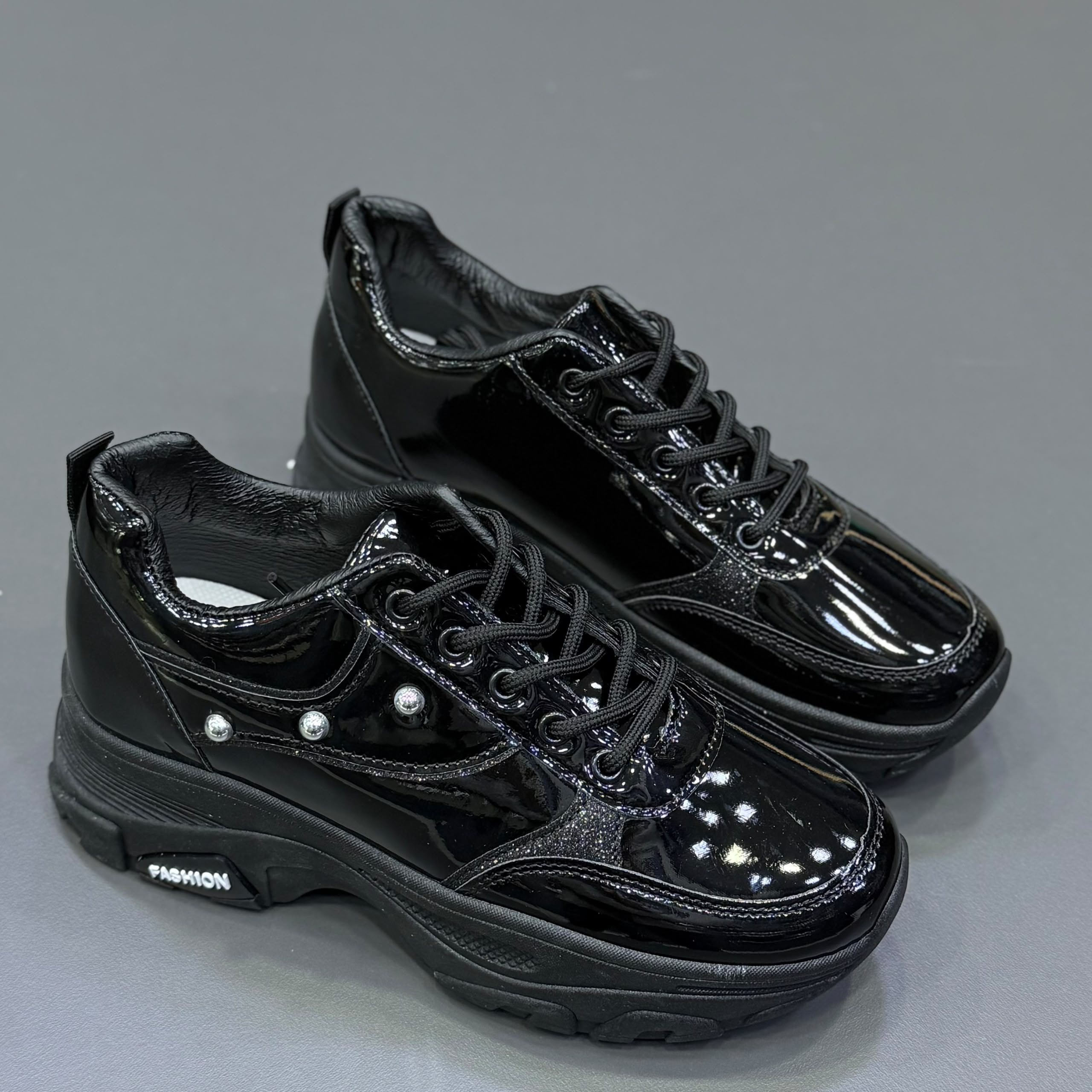 کتونی اسپرت لژدار طبی زنانه ورنی | کفش فانتزی راحتی Women sneakers تمام مشکی