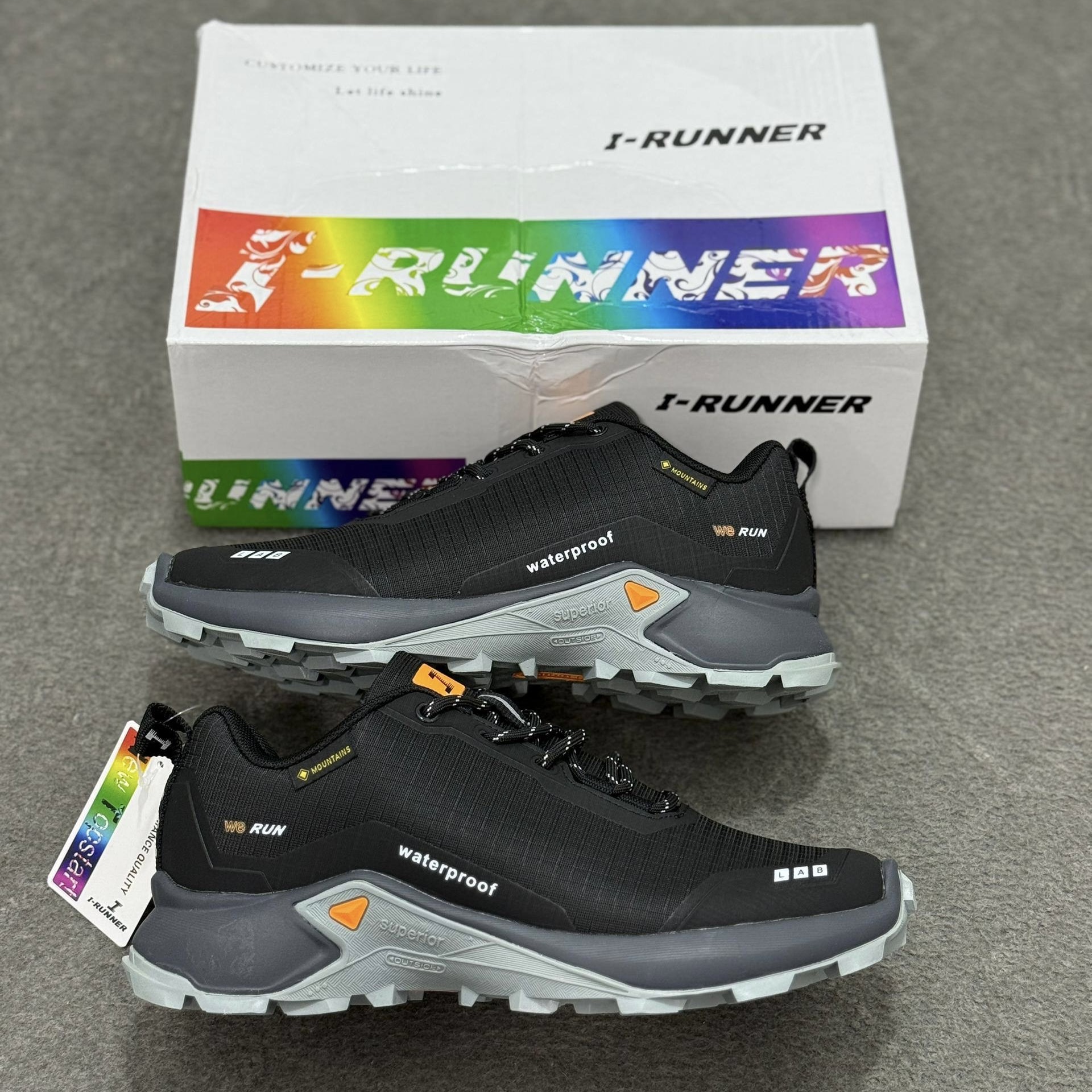 کفش کتونی طبیعت گردی و کوهنوردی ضد آب آی رانر I-RUNNER Waterproof Shoes مشکی طوسی