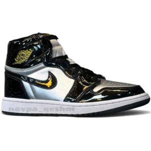 کفش کتونی مردانه ساقدار نایک ایر جردن 1 ورنی نقره ای Nike air jordan 1 Mid Black Metalic Silver Sail Gold نقره ای