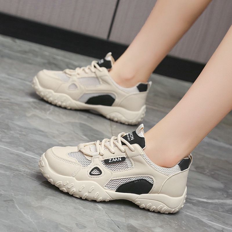 کفش کتونی زنانه تابستانه تنفس پذیر Women's Platform Breathable Shoes کرم مشکی