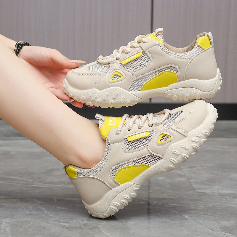 کفش کتونی زنانه تابستانه تنفس پذیر Women's Platform Breathable Shoes کرم زرد