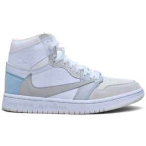 کفش کتونی زنانه و مردانه ساقدار نایک ایر جردن 1 تراویس اسکات پاریس NIKE AIR JORDAN 1 TRAVIS SCOTT PARIS سفید آبی