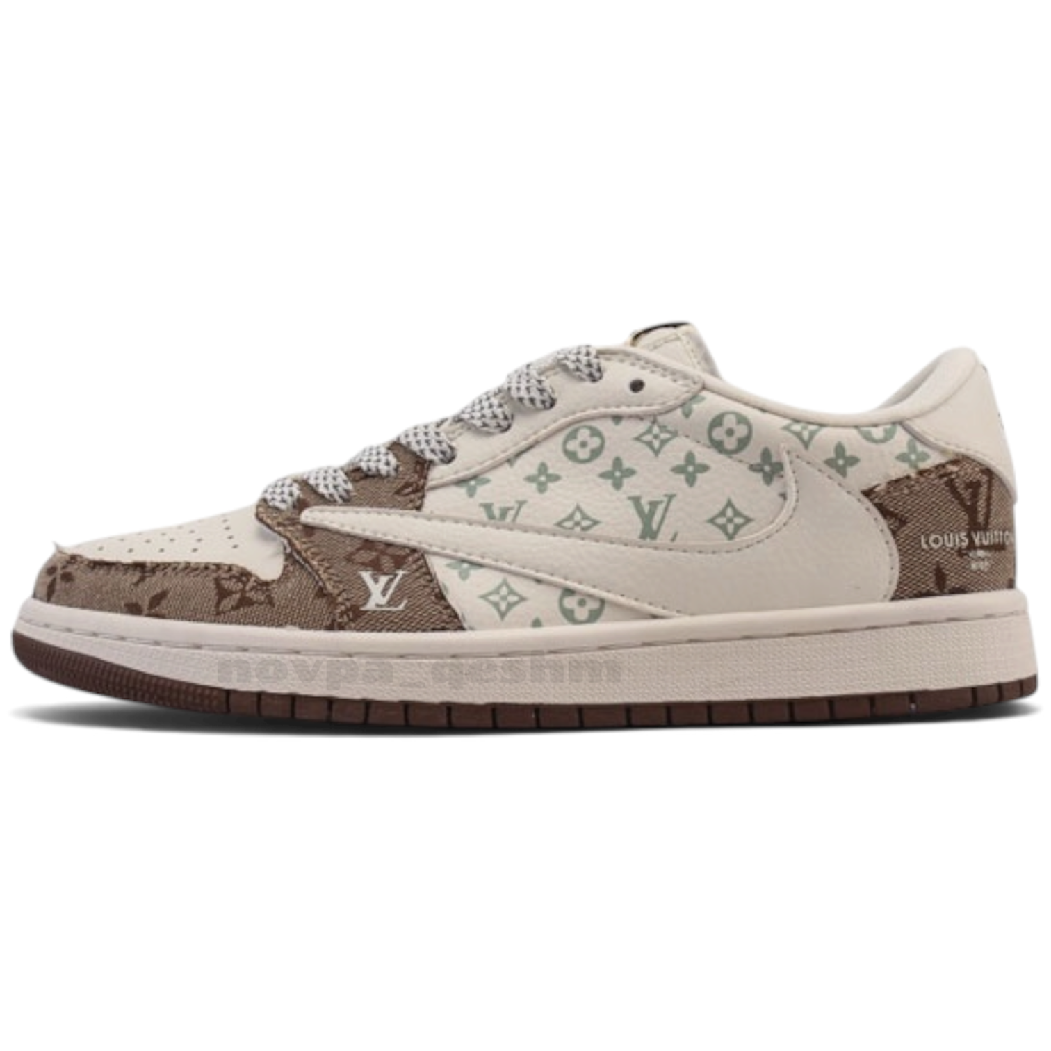 کفش کتونی مردانه نایک ایر جردن 1 تراویس اسکات لویی ویتون NIKE AIR JORDAN 1 TRAVIS SCOTT X LOUIS VUITTON قهوه ای