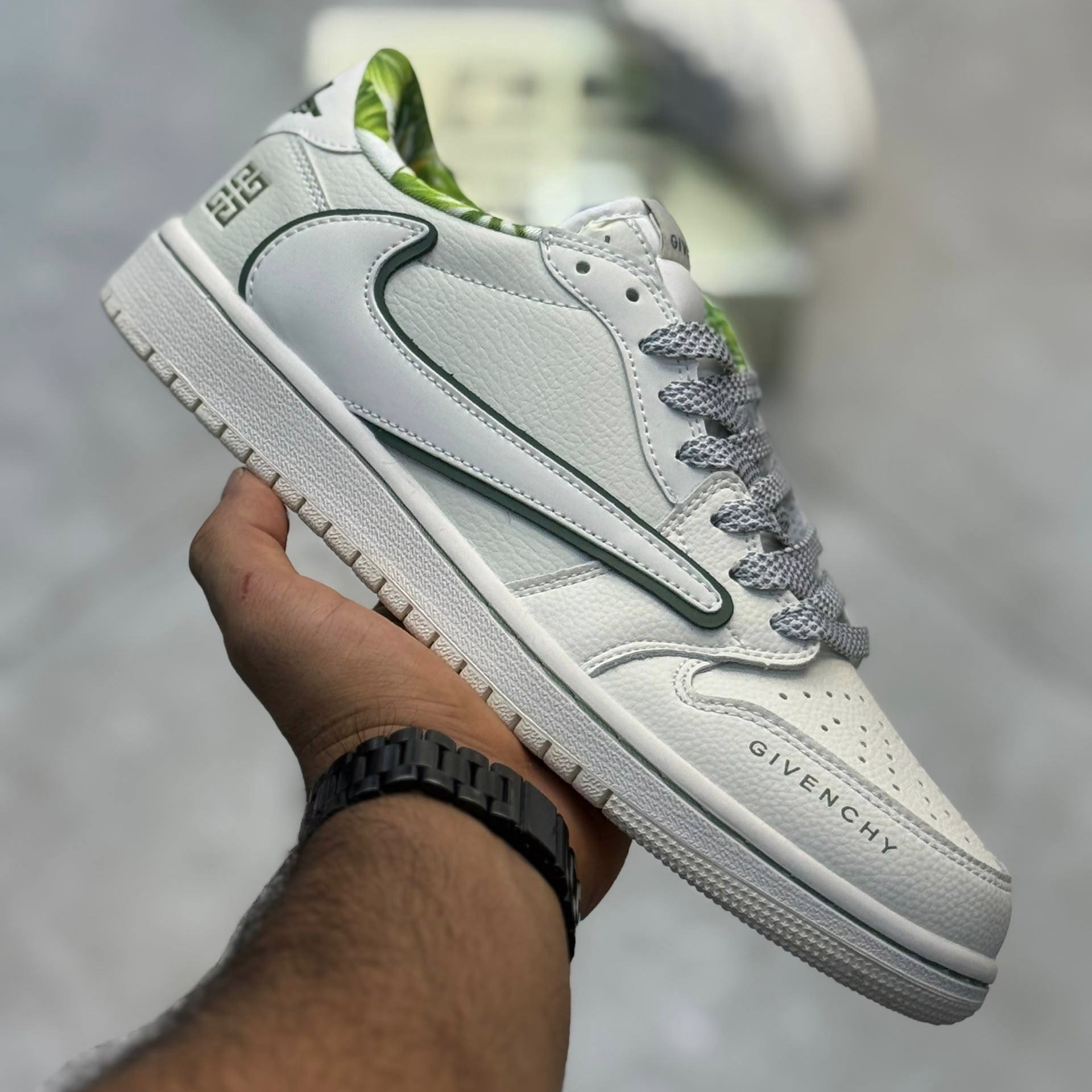 کفش کتونی مردانه نایک ایر جردن 1 لو تراویس اسکات ژیوانشی Nike Air Jordan1 Low Travis Scott Givanchy سفید سبز