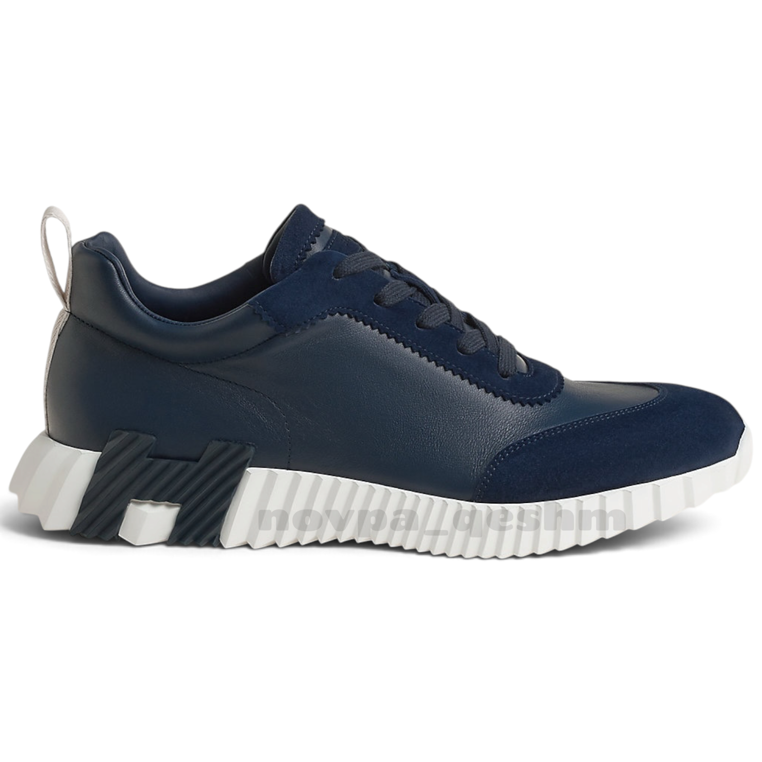 کفش کتونی مردانه هرمس پاریس بانسینگ با رویه چرم و جیر HERMES PARIS Bouncing Sneaker سرمه ای