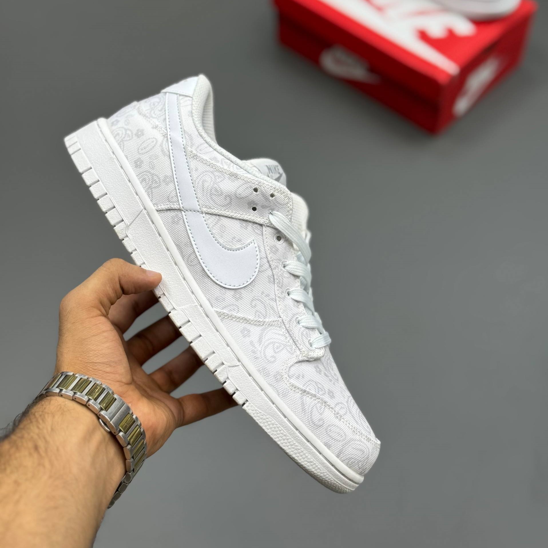 کفش کتونی مردانه نایک دانک لو وایت پیزلی Nike Dunk Low White Paisley سفید