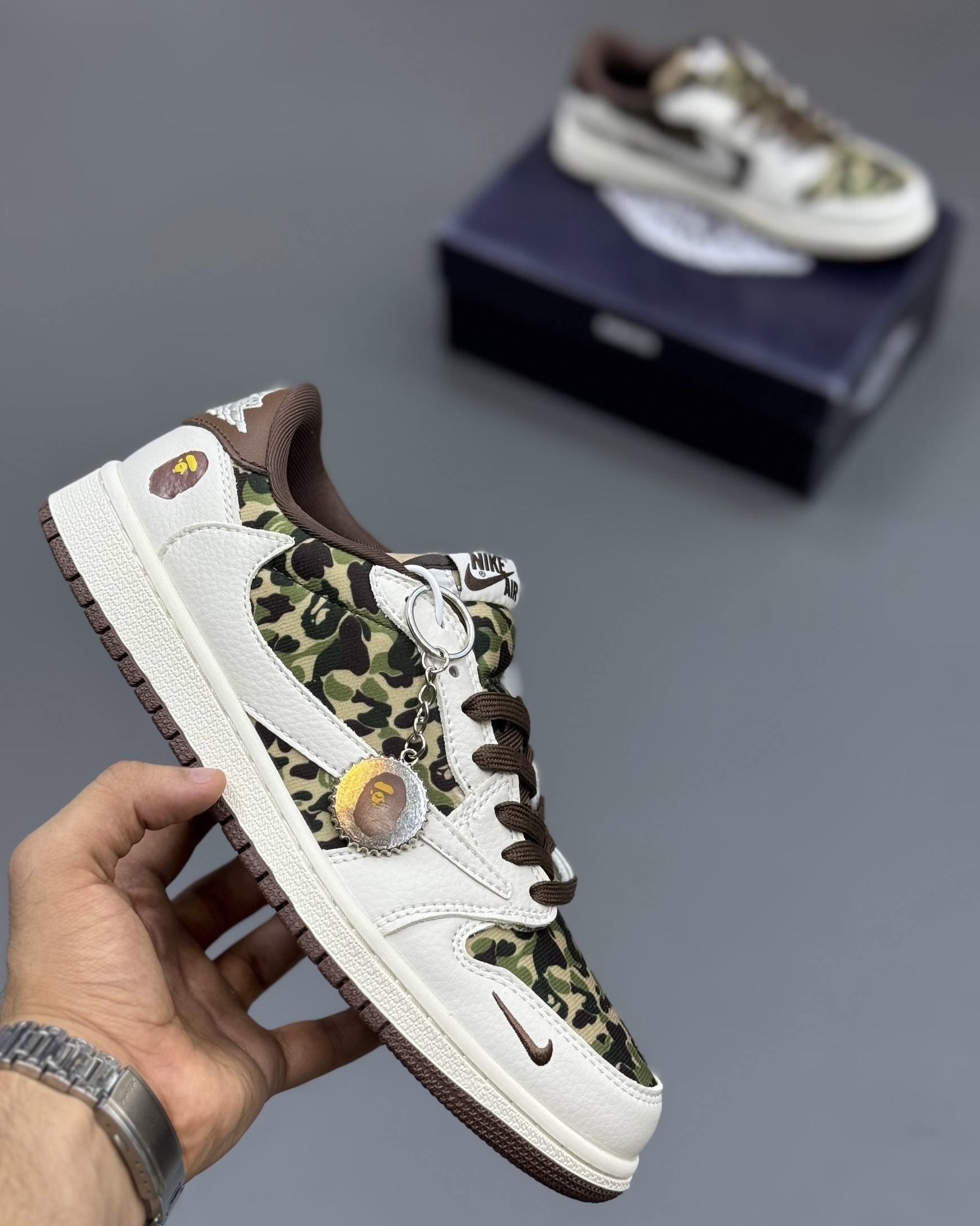 کفش کتونی مردانه نایک ایر جردن 1 تراویس اسکات بیپ Nike Air Jordan 1 Travis Scott X BAPE سفید سبز