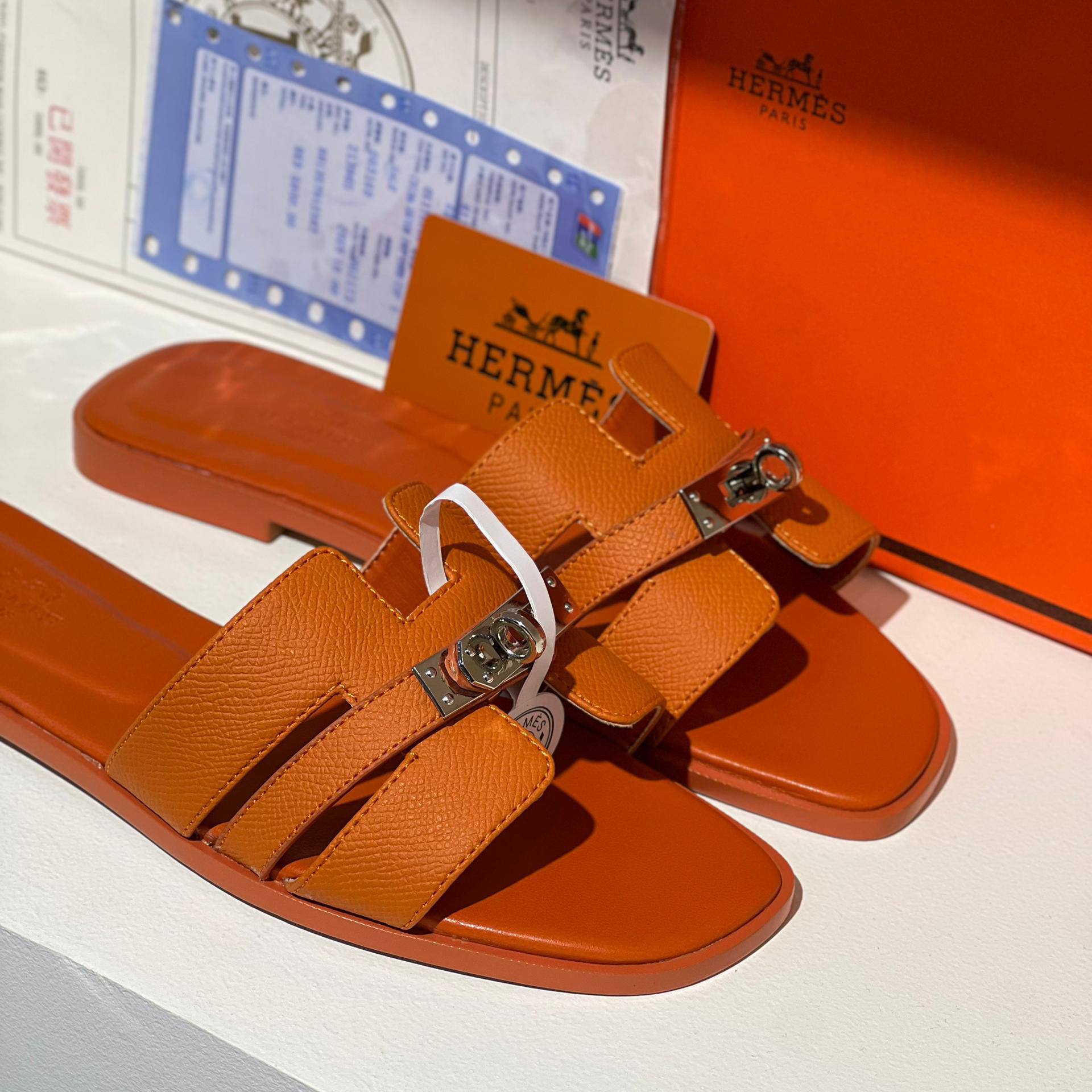 صندل زنانه هرمس کلی Hermès Kelly Sandals نارنجی