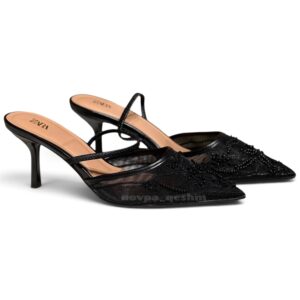 صندل مجلسی نگین‌دار زنانه زارا ZARA Mesh Rhinestone Heels Sandals مشکی
