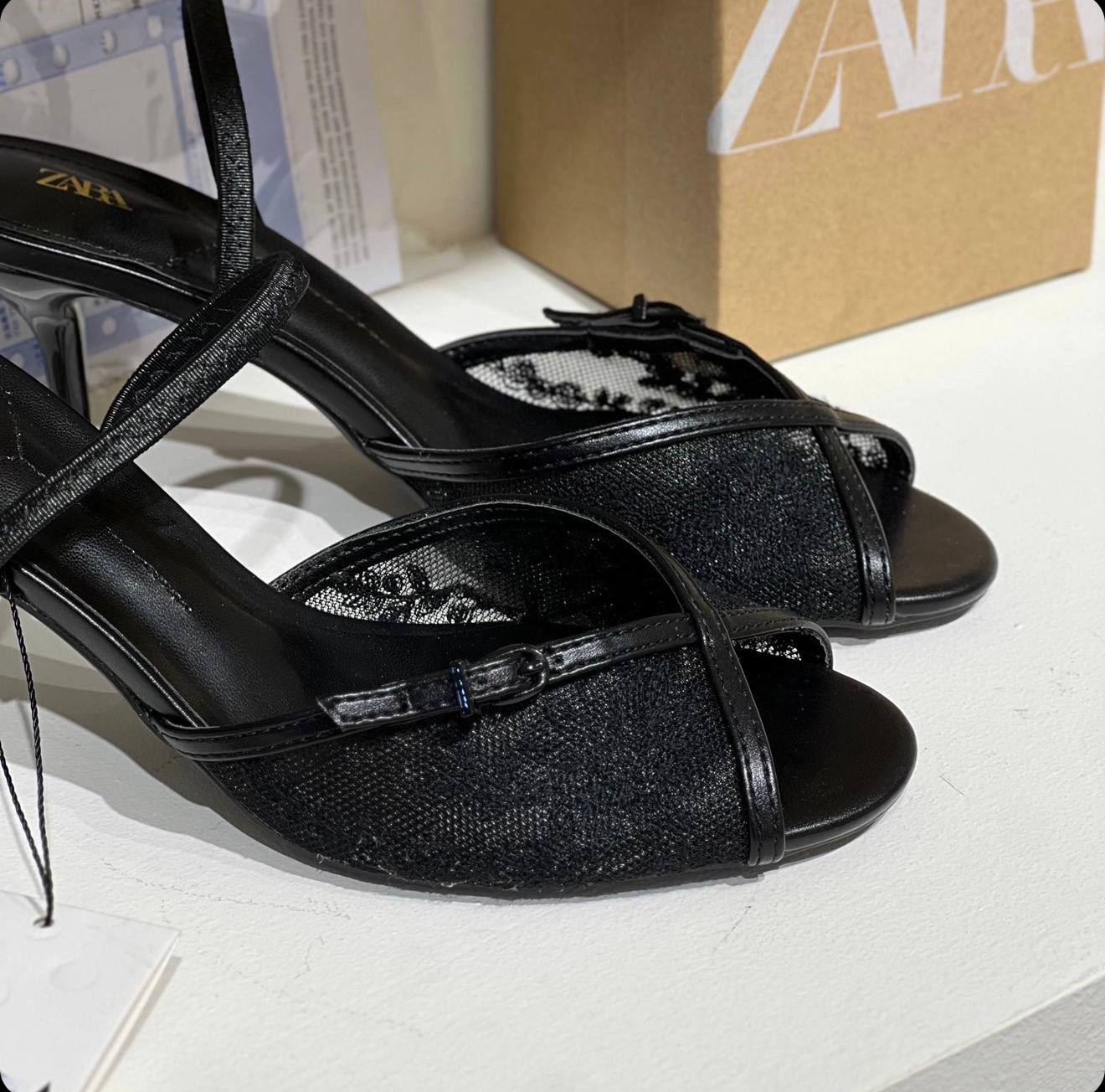 صندل پاشنه دار مجلسی گیپوری زنانه زارا ZARA Mesh Heel Sandals مشکی