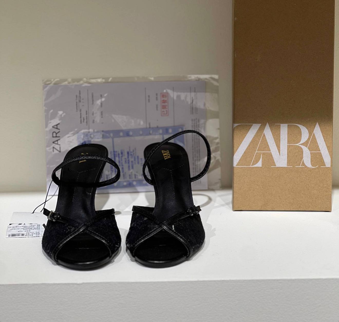 صندل پاشنه دار مجلسی گیپوری زنانه زارا ZARA Mesh Heel Sandals مشکی