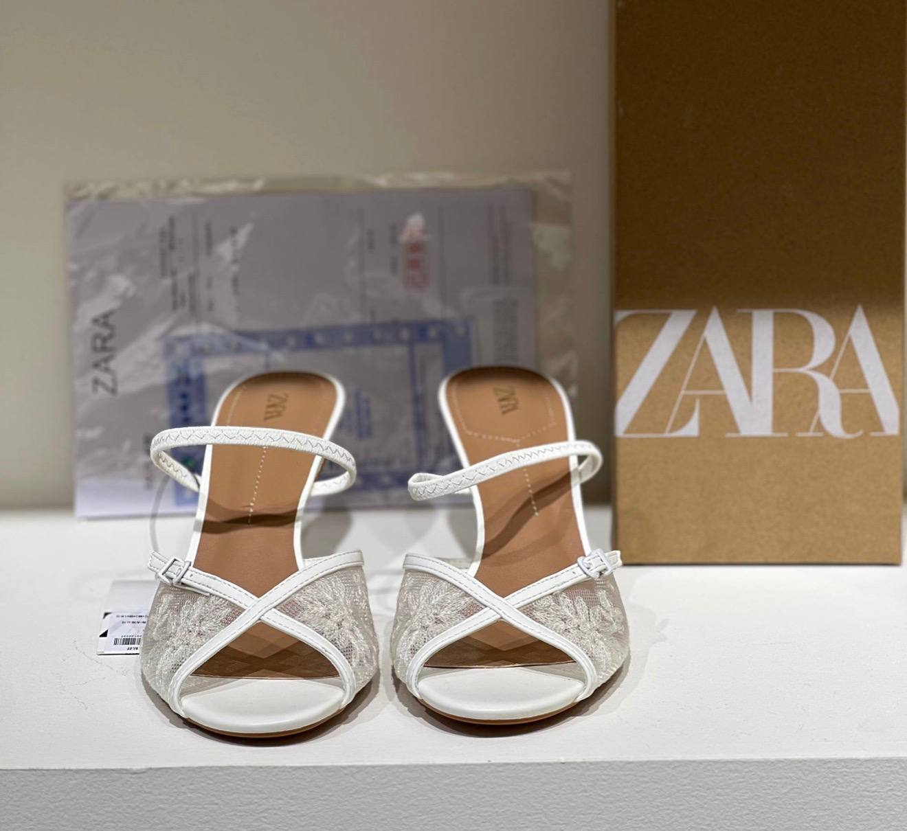 صندل پاشنه دار مجلسی گیپوری زنانه زارا ZARA Mesh Heel Sandals سفید