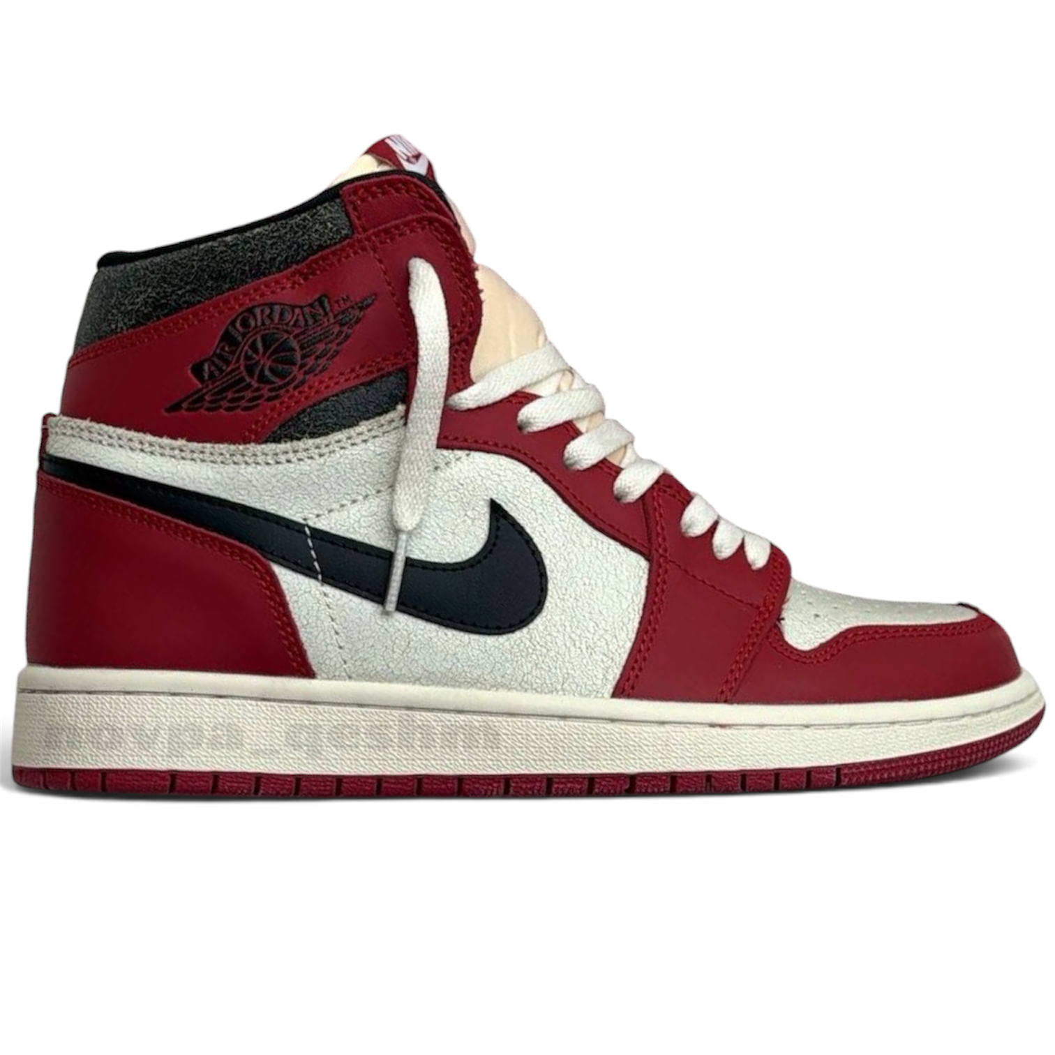 کفش کتونی نایک ایر جردن 1 ساقدار شیکاگو لاست اند فاند Nike Air Jordan 1 Chicago Lost and Found مشکی قرمز