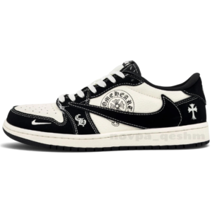 کفش کتونی مردانه نایک ایر جردن 1 تراویس اسکات کروم هارتس NIKE AIR JORDAN 1 TRAVIS SCOTT X Chrome Hearts سفید مشکی
