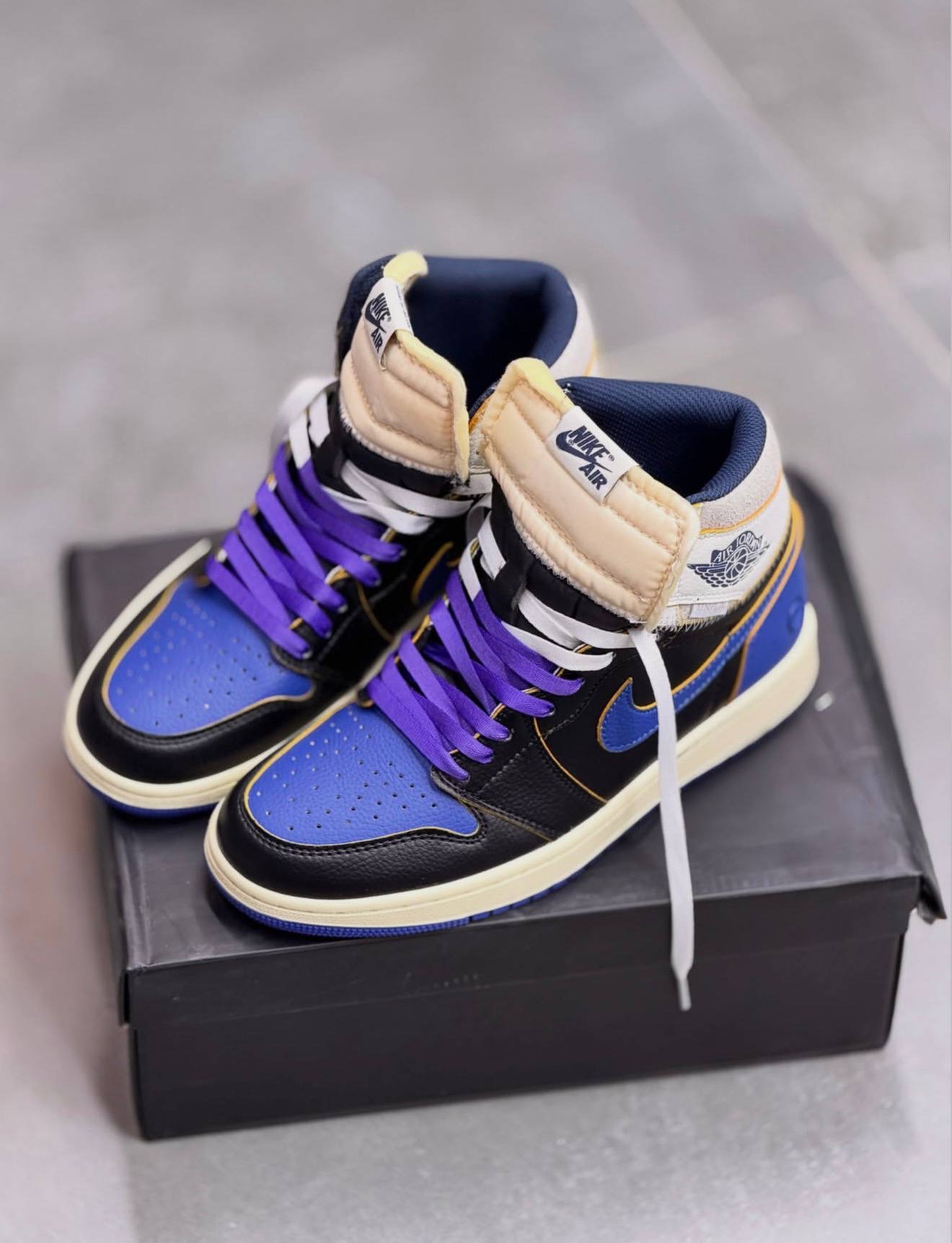 کفش کتونی مردانه نایک ایر جردن 1 ساقدار فرگمنت بلو رویال Nike Air Jordan 1 Fragment x Union LA Royal