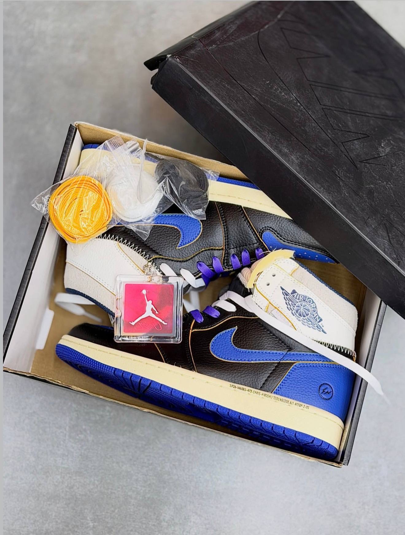 کفش کتونی مردانه نایک ایر جردن 1 ساقدار فرگمنت بلو رویال Nike Air Jordan 1 Fragment x Union LA Royal