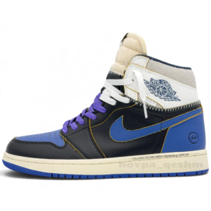 کفش کتونی مردانه نایک ایر جردن 1 ساقدار فرگمنت بلو رویال Nike Air Jordan 1 Fragment x Union LA Royal مشکی آبی