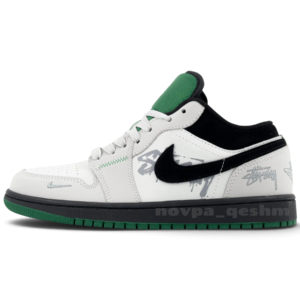 کفش کتونی مردانه نایک ایر جردن وان لو استاسی لاکی 8 کرم سبز Nike Air Jordan 1 Low x Stussy Lucky 8 Custom کرم سبز مشکی