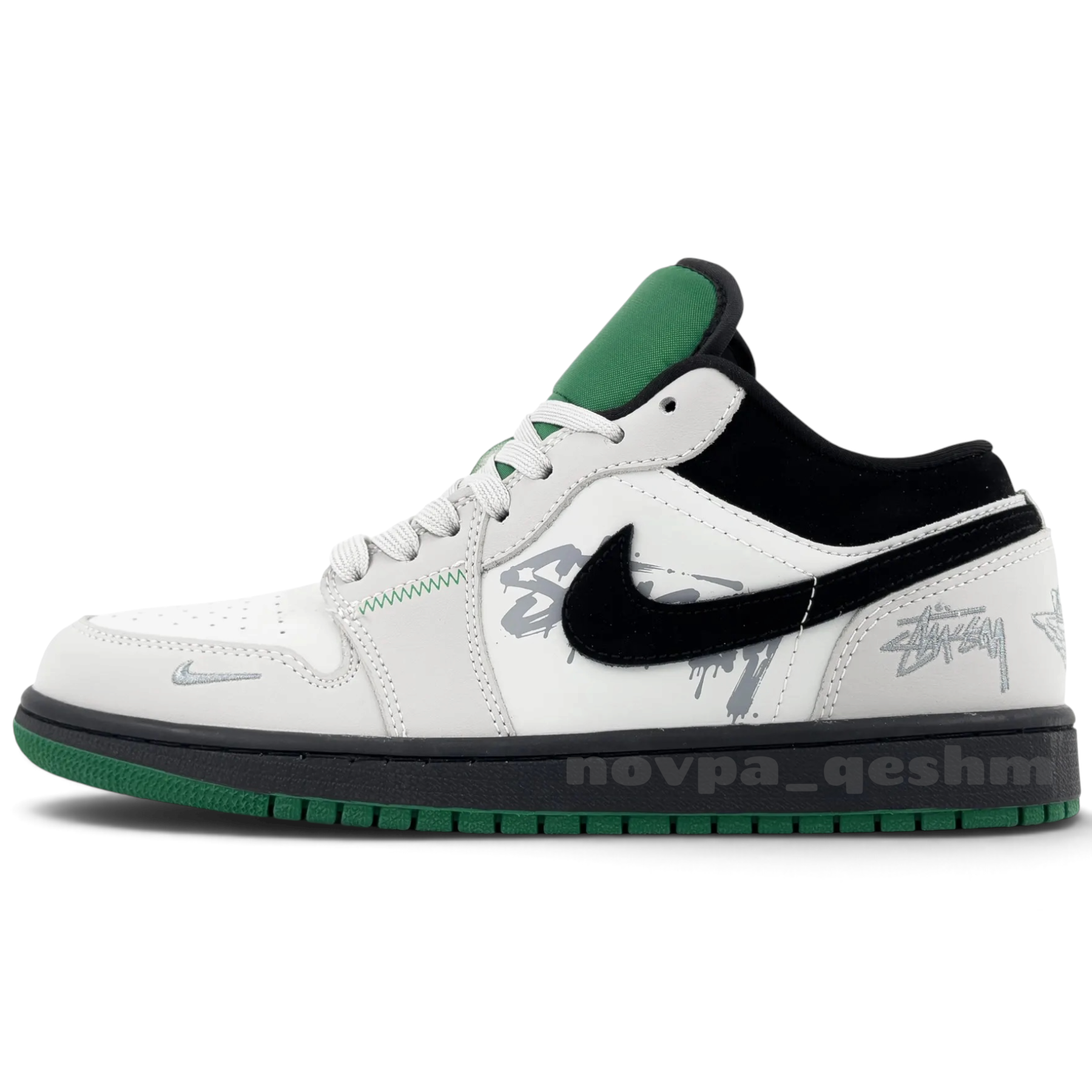 کفش کتونی مردانه نایک ایر جردن وان لو استاسی لاکی 8 کرم سبز Nike Air Jordan 1 Low x Stussy Lucky 8 Custom کرم سبز مشکی