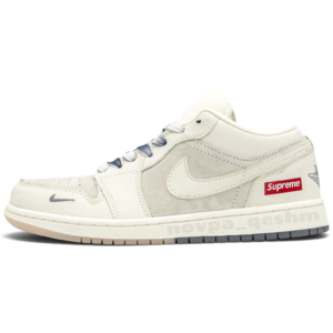 کفش کتونی نایک ایر جردن وان سوپریم سفید کرم طوسی NIKE AIR JORDAN 1 X SUPREME Sail Grey